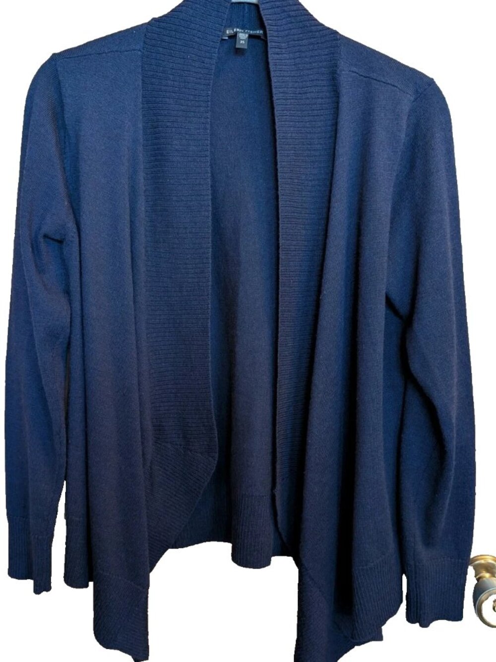 Eileen Fisher Cardigan XS Blue Merino Wool Quiet Luxury Dark Academia Minimalist
